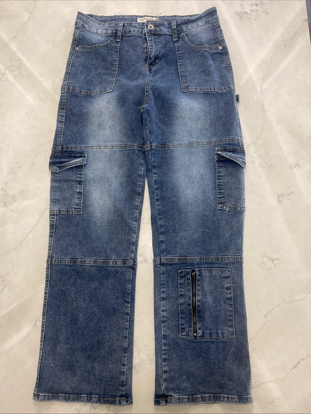 Juniors Cargo Jeans in Faded Blue - Casual Utility